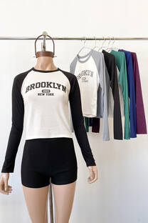 Remera m-larga combi ranglan estampada Brooklyn - 