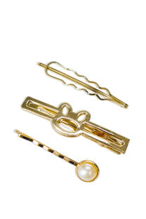 SET DE HEBILLAS DORADAS CON PERLA - 