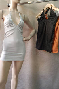 VESTIDO MORLEY LUREX CON ESCOTE FRUNCE Y TIRA NUDO - 