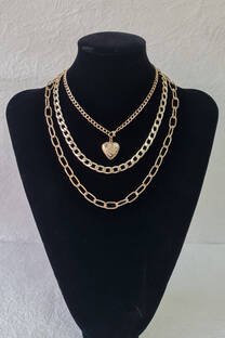 COLLAR TRIPLE CADENA VINTAGE HEART - 