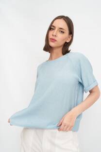 Blusa de bambula cannes con dobladillo en la manga y botones en l - 