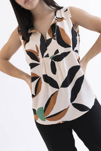 Blusa Poplin Estampado Detalle Escote  - 