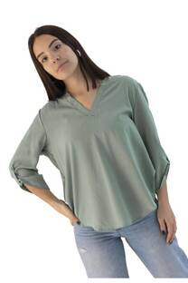 Blusa Poplin Liso Manga Tres Cuartos - 