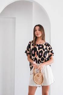 Blusa con tajo de lino estampado - 