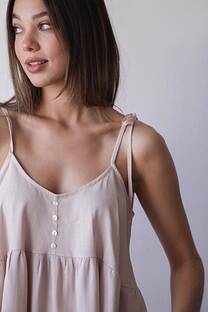 Blusa bretel lino con botones y vuelo - 