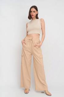 Pantalon palazo cargo de lino spandex - 