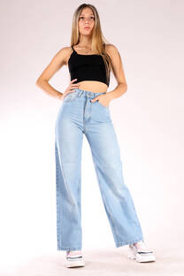 Wide leg rigido celeste ruedo deflecado - 