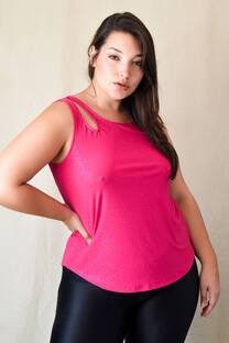 Musculosa seda fria brillo con tajo - 