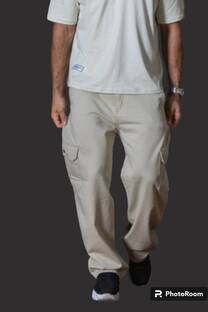 PANTALON BAGGY CARGO GABARDINA RIGIDO BEIGE