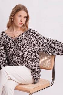 Blusa de poplin estampada manga con botones - 