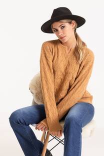 Sweater con detalle V en el cuello - 