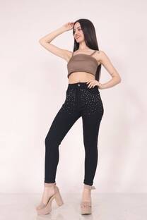 Skinny elastizado con strass black ruedo normal - 