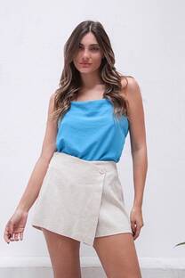 Short pollera de lino spandex con boton - 