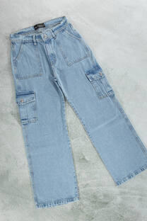 Jeans wide leg cargo celeste - 