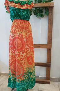 vestido crep largo con volado - 