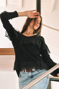 Sweater Amelie Black Broderie GUL593