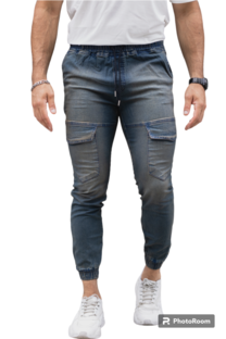 PANTALON JOGGER CARGO DELANTERO JEANS ELASTIZADO MATIZADO - 