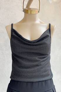 [BRILLITOS] Musculosa brillo con tiras negro  - 