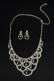 SET AROS Y COLLAR STRASS GOTAS CON PIEDRAS - 