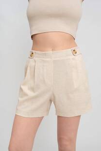 Short de lino spandex con pinza y botones - 