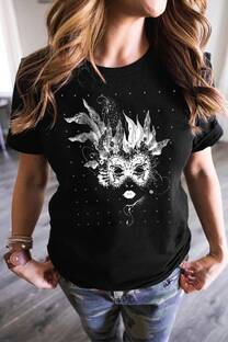 remera corta mascara con strass - 