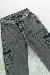 Jeans wide leg cargo gris - 