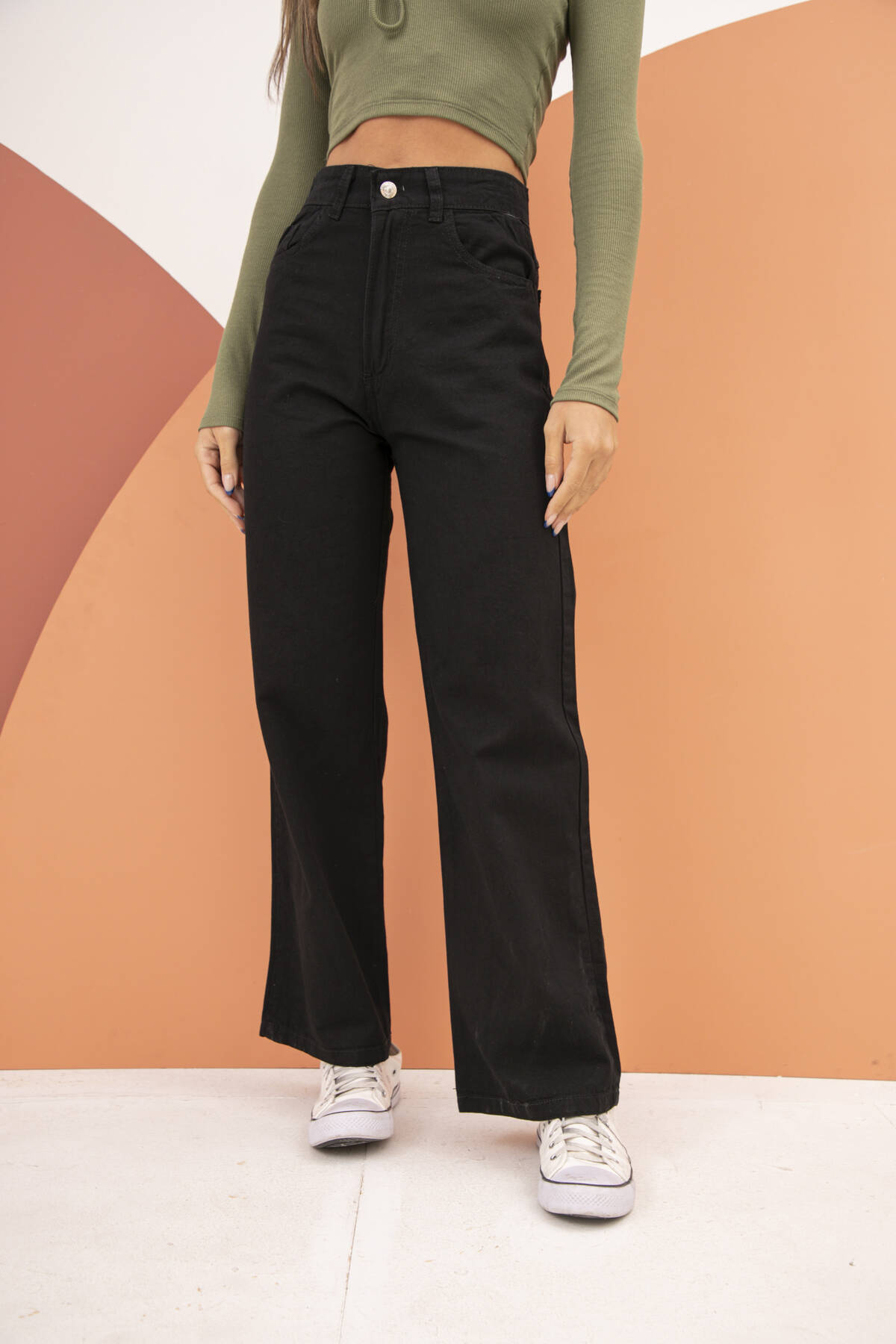 Lob Pantalón Recto Talle Alto Negro Mujer Moderno Juvenil Casual