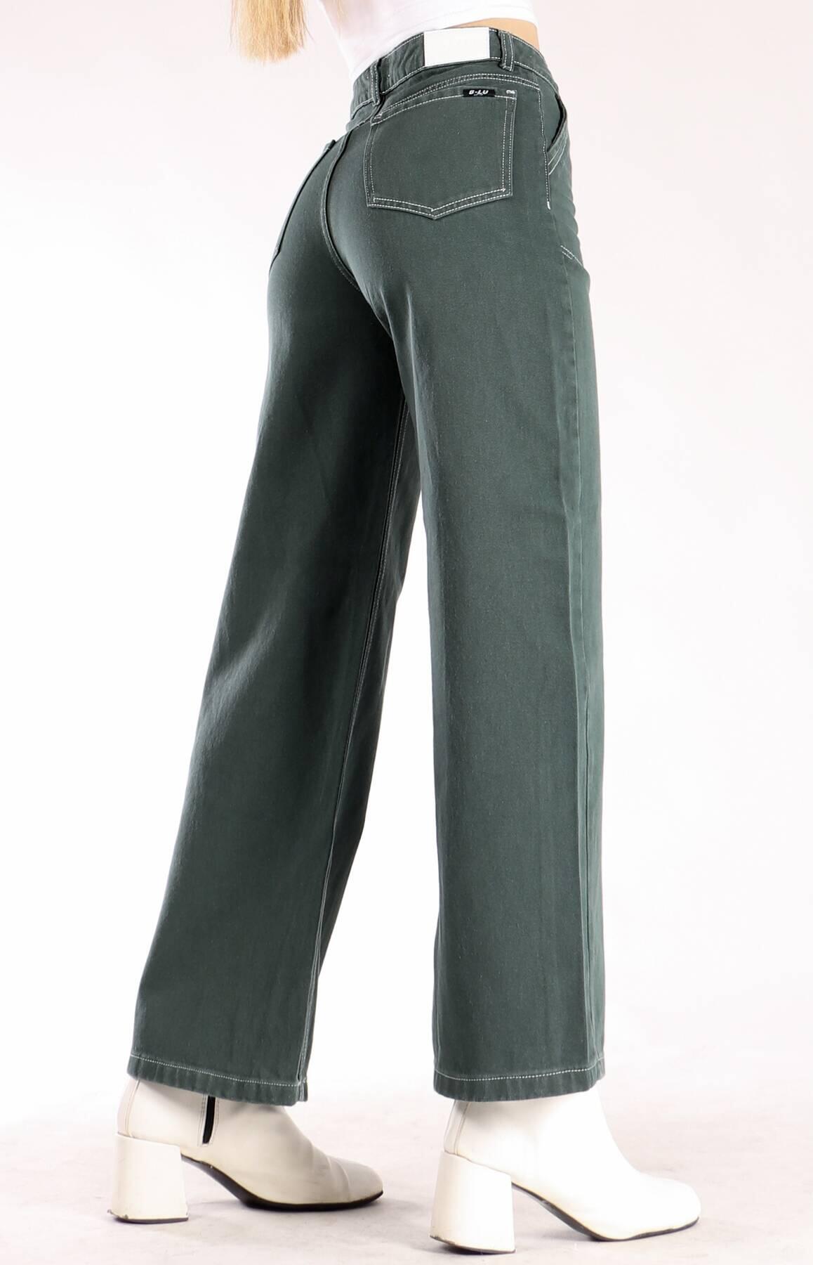 Wide leg rígido verde oscuro ruedo normal | Distrito Moda