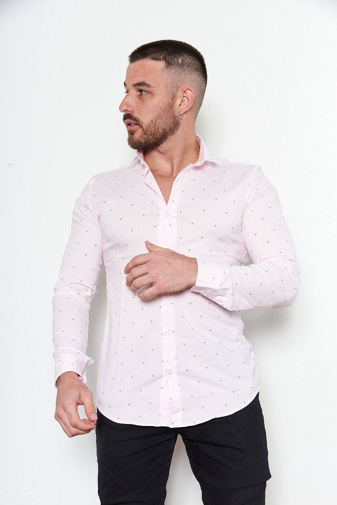 Imagen producto Camisa tela estampada elastizada rosa 4 4