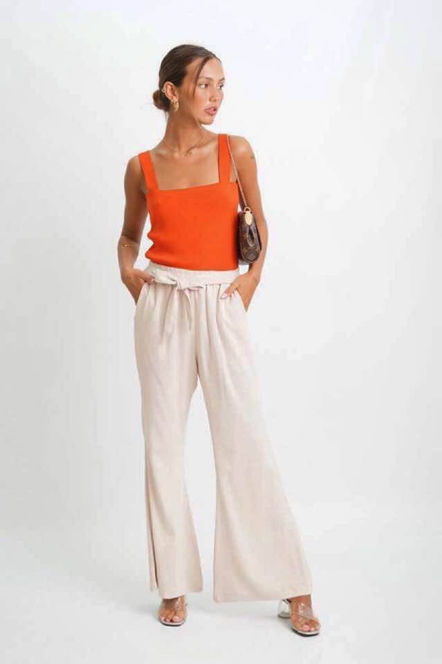 Imagen carrousel Pantalon oxford de lino elastizado con lazo 5