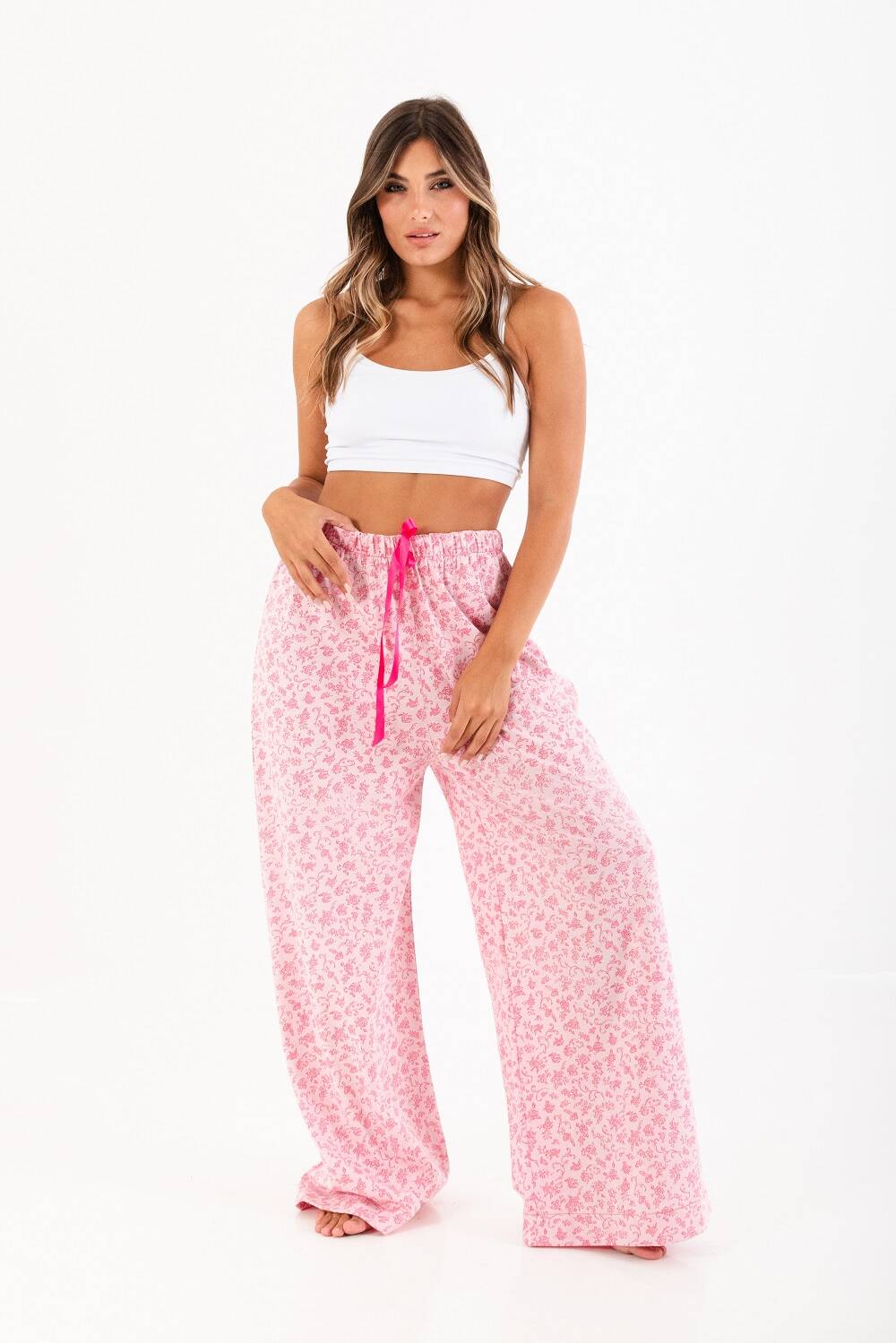 Imagen producto Pantalón pijama amplio de algodón con lazo. 0
